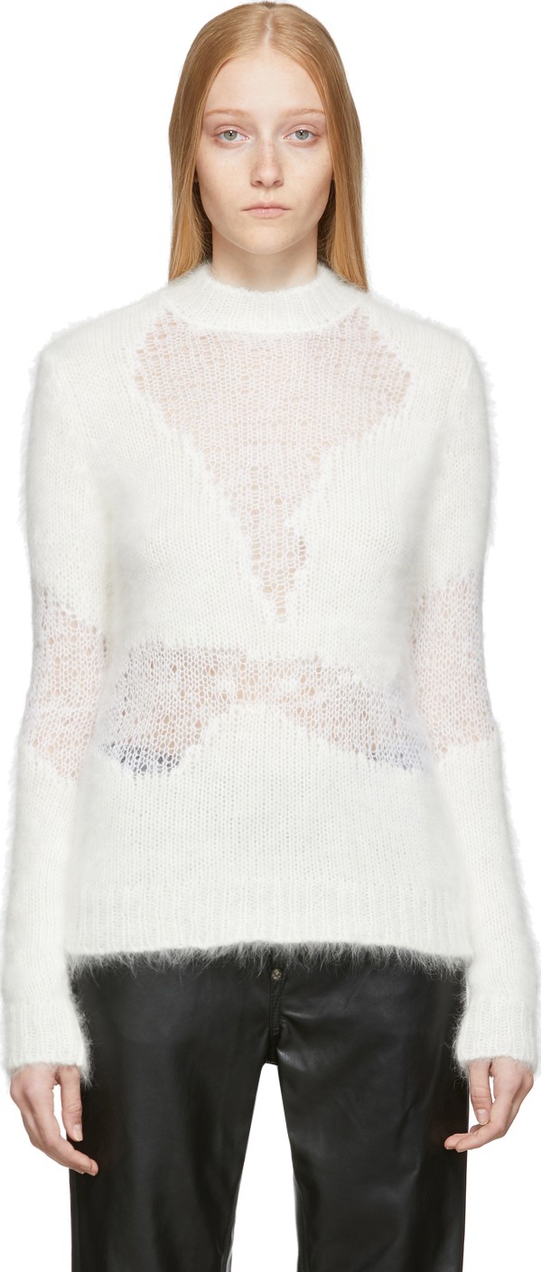 Unravel White Slim Fit Crewneck Sweater