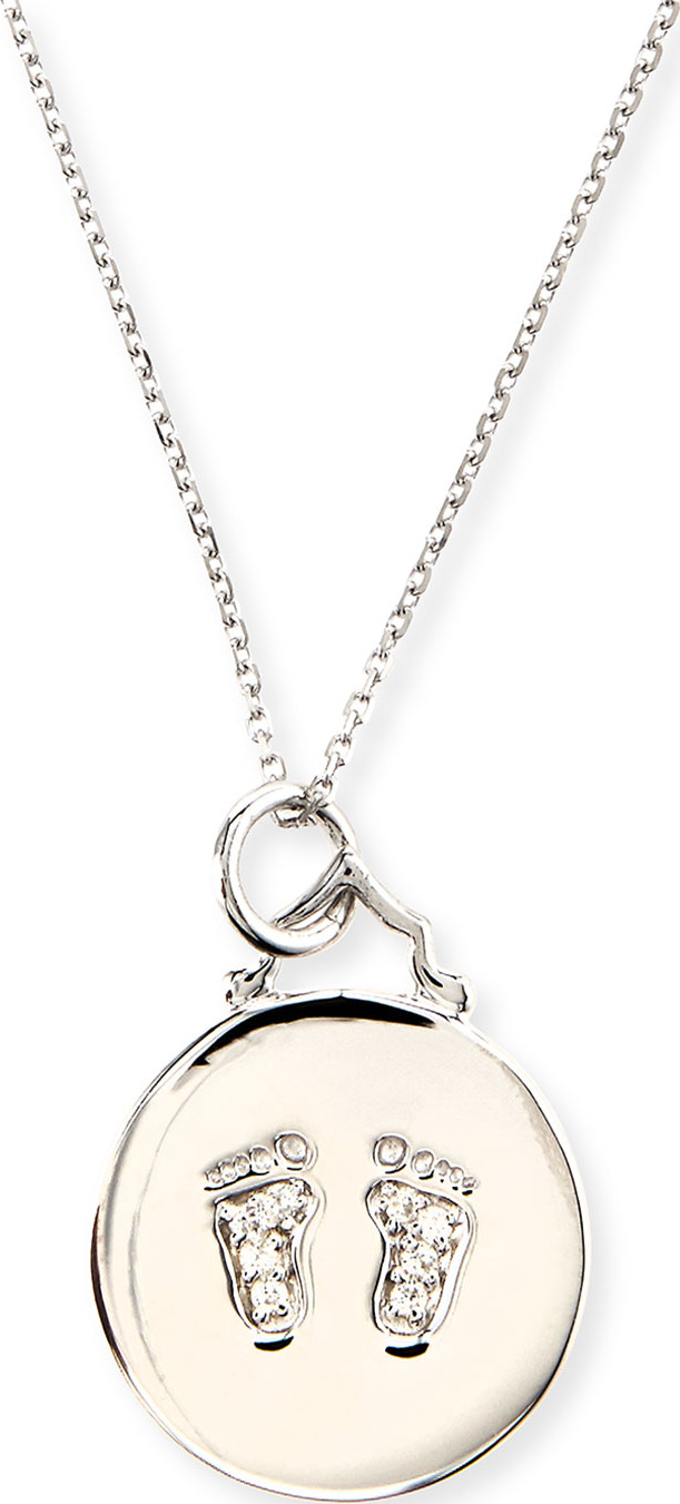 Monica Rich Kosann Baby Feet Pave White Sapphire Charm Necklace, 30"L