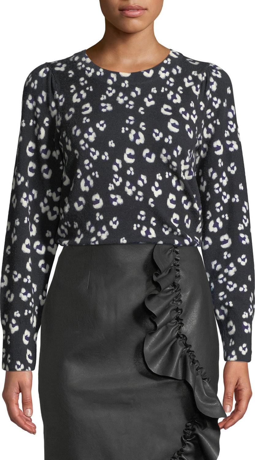 Rebecca Taylor Cheetah-Print Wool Crewneck Pullover Sweater