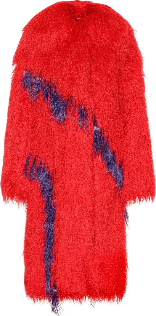 Dries Van Noten Feather-trimmed faux fur coat
