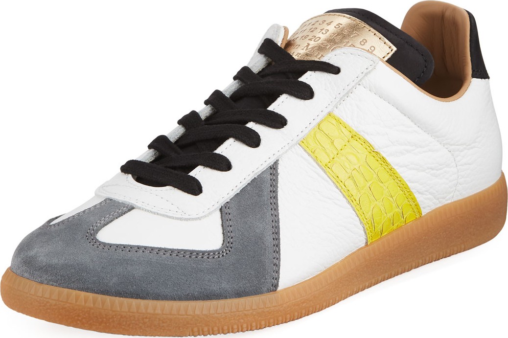 Maison Margiela Replica Men's Contrast-Trim Leather & Suede Low-Top Sneakers