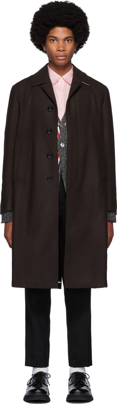 Thom Browne Burgundy Melton Relaxed Unconstructed Coat