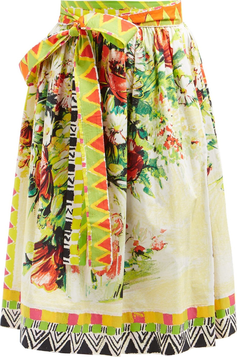 Prada Floral-print cotton-poplin midi skirt