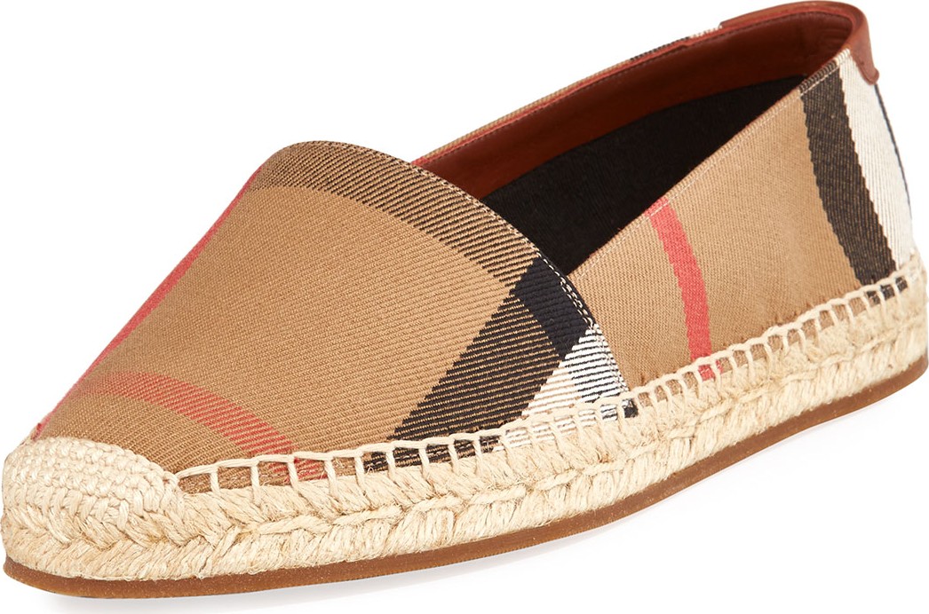 Burberry London England Hodgeson Check Espadrille Flat, Tan