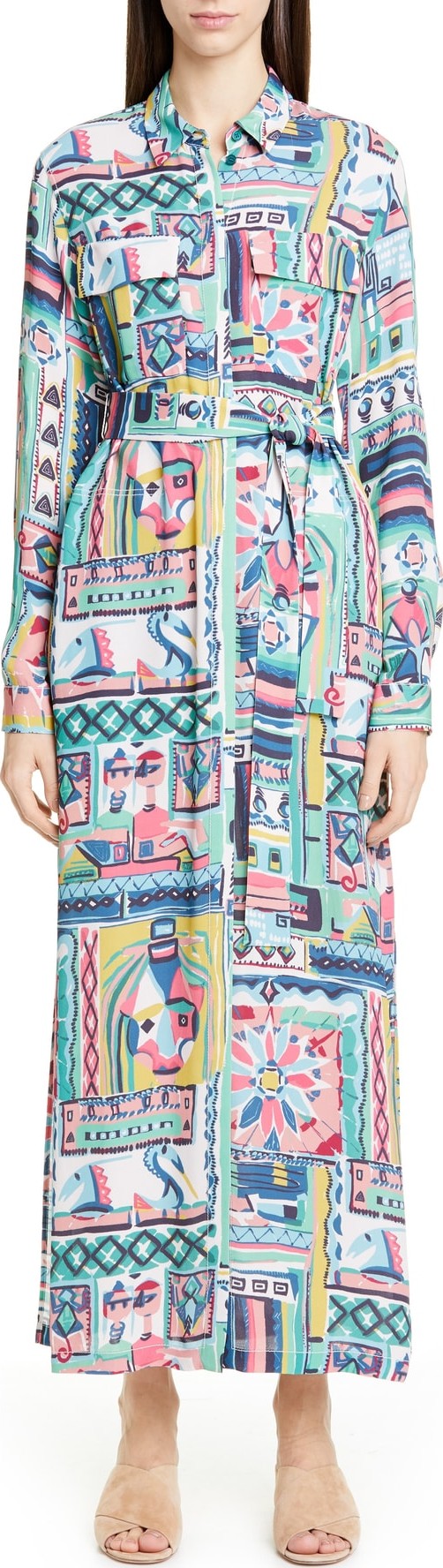Lafayette 148 New York Doha Palazzo Patchwork Print Maxi Shirtdress