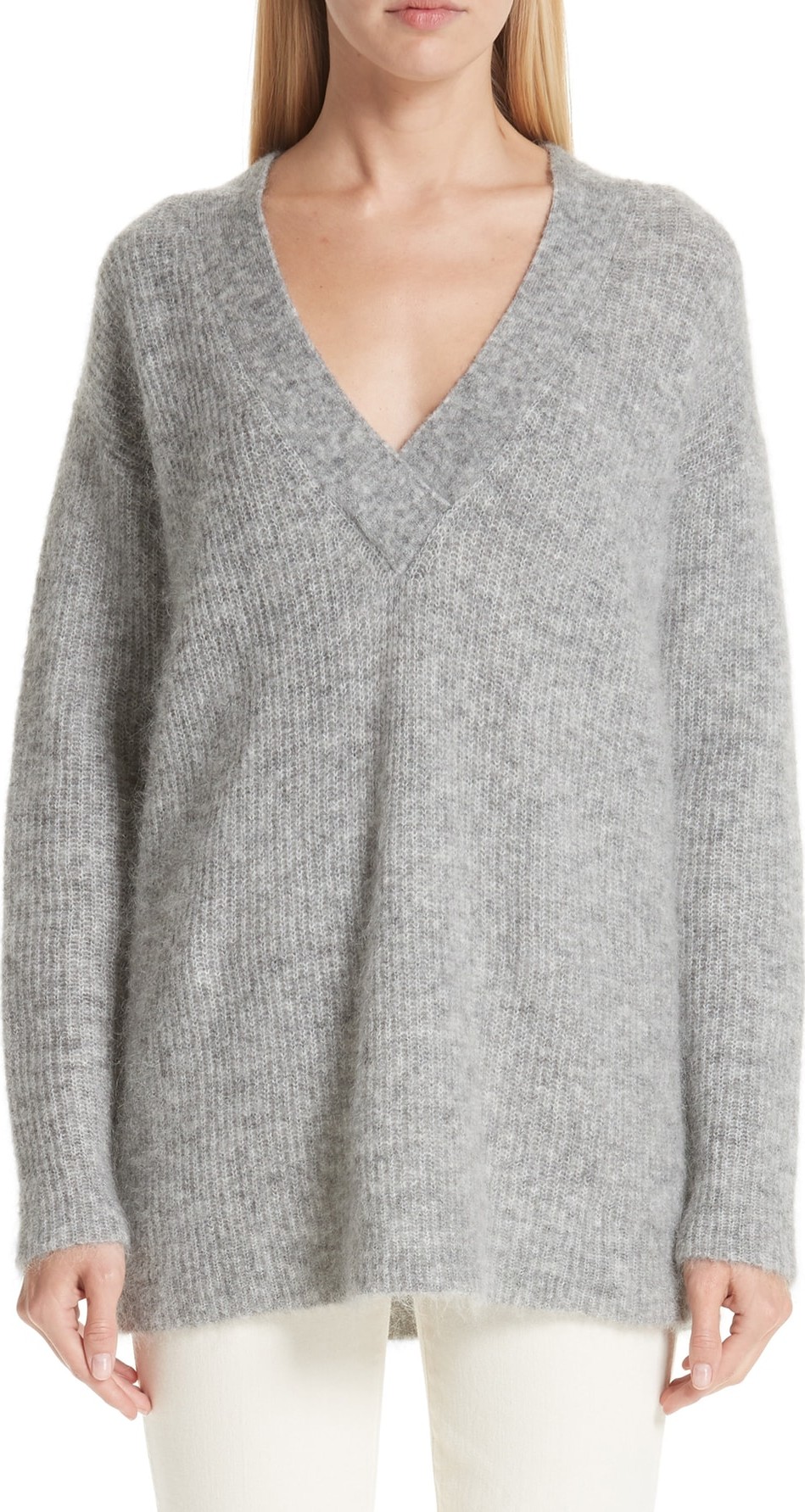 Ganni V-Neck Mohair & Wool Blend Sweater