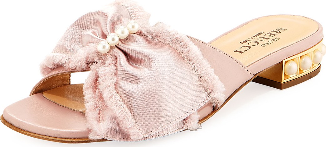 Sesto Meucci Wesi Pearl and Bow Slide Sandals, Pink