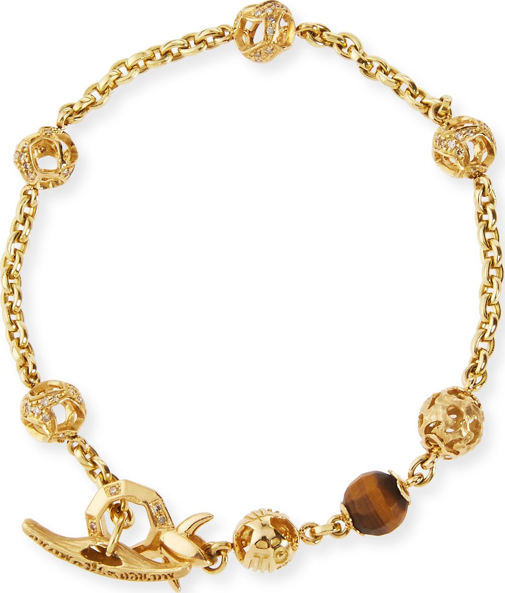 Marco Dal Maso Fu 18K Yellow Gold Faceted Tiger Eye Bracelet with Diamonds