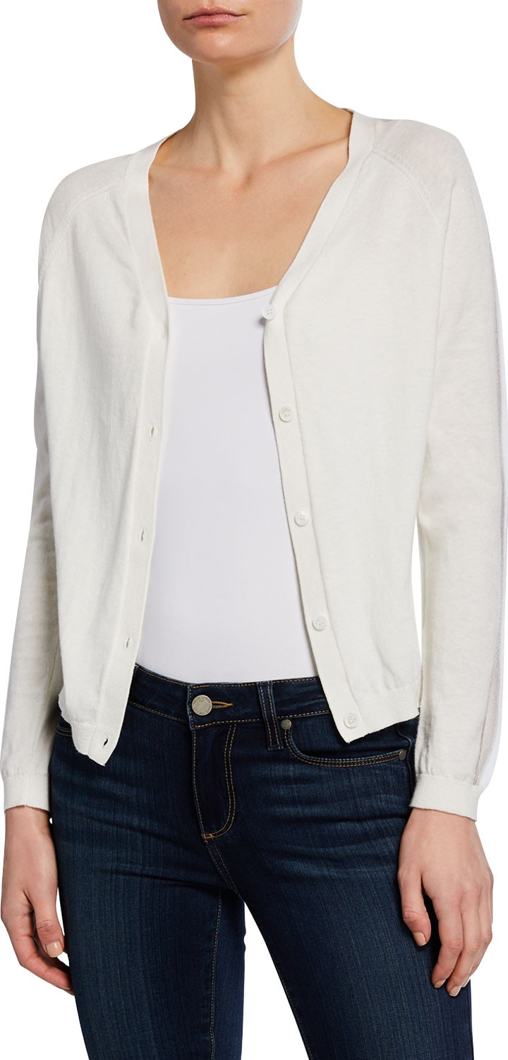 Majestic Cotton/Cashmere Button-Front Cardigan w/ Mesh Details