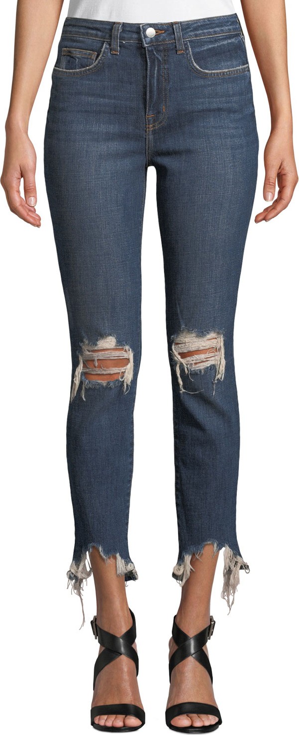 L'AGENCE High Line High-Rise Distressed Skinny Jeans with Shredded Hem