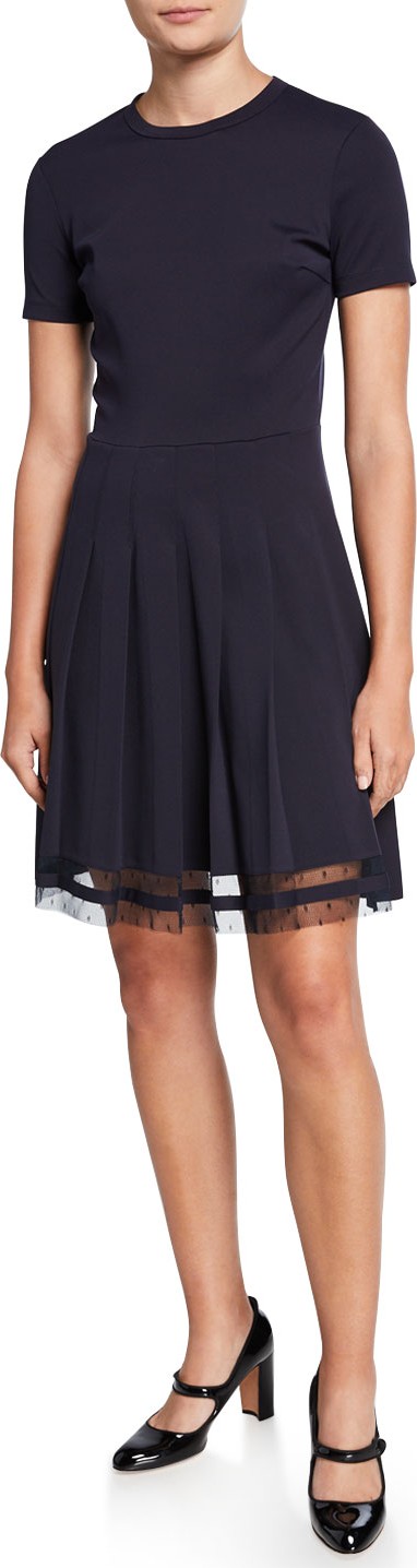 RED Valentino Short-Sleeve Knit Point d'Espirit Dress