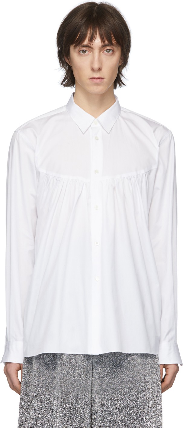Comme Des Garçons Homme Plus White Broad Front Pleats Shirt