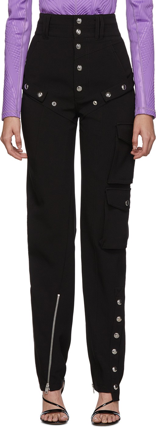 Mugler Black Button Scuba Trousers