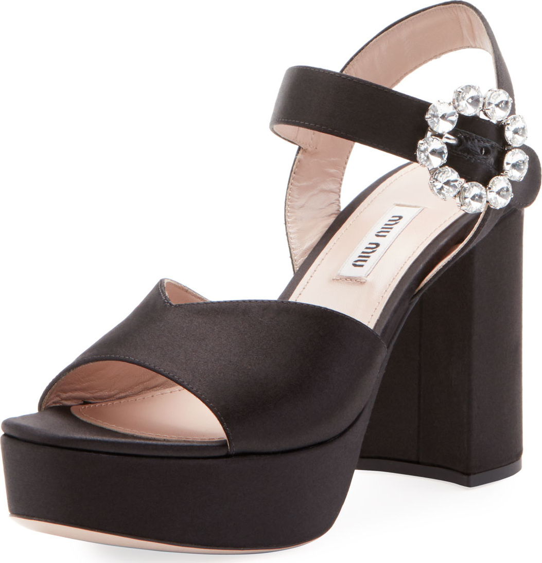 Miu Miu Satin Platform Block-Heel Sandals