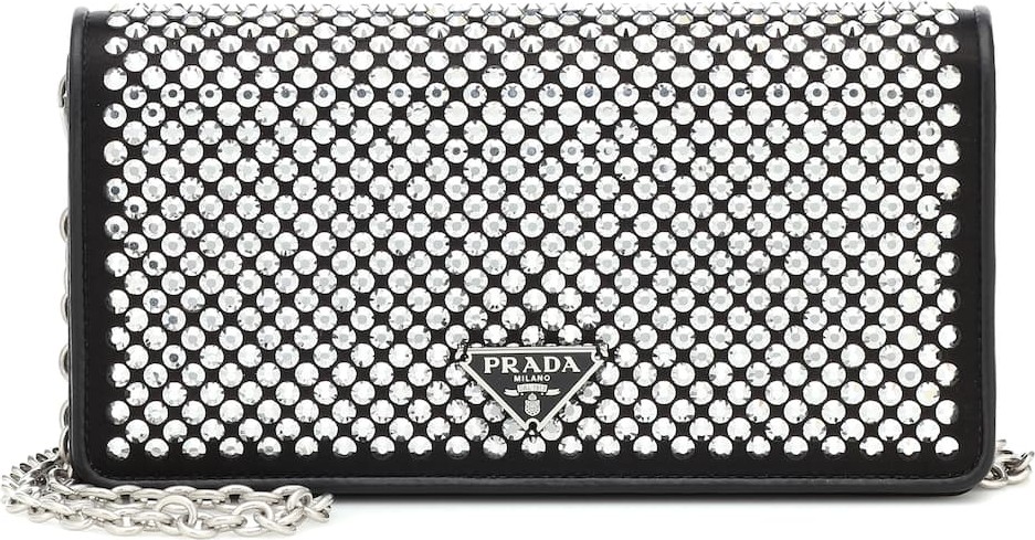 Prada Crystal-embellished leather clutch
