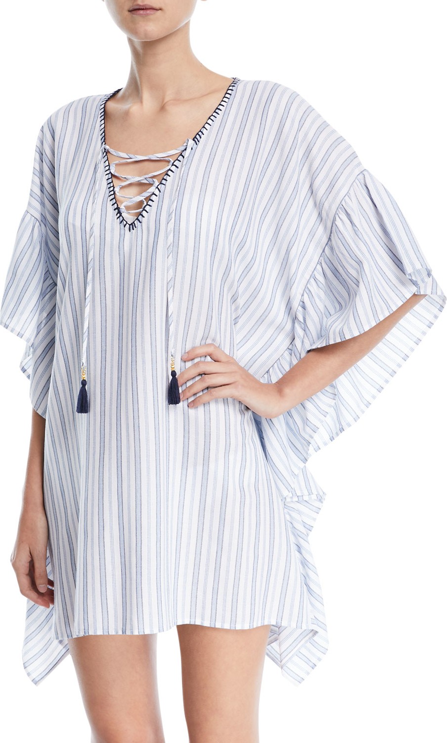 Tommy Bahama Lace-Up Striped Tunic with Blanket Stitch