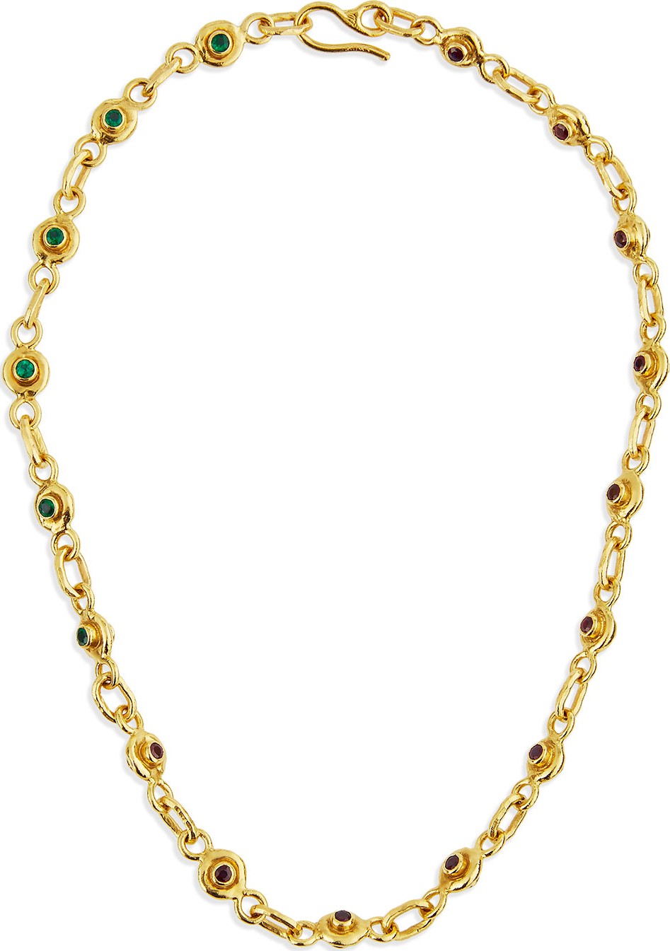 Jean Mahie 22K Gold Ruby & Emerald Station Necklace