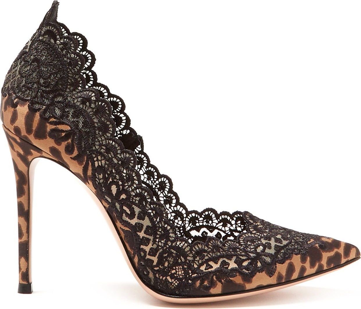 Gianvito Rossi Leopard-print satin and lace 105 pumps