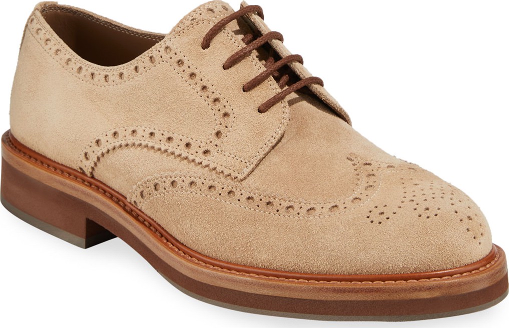 Brunello Cucinelli Men's Suede Wing-Tip Oxfords