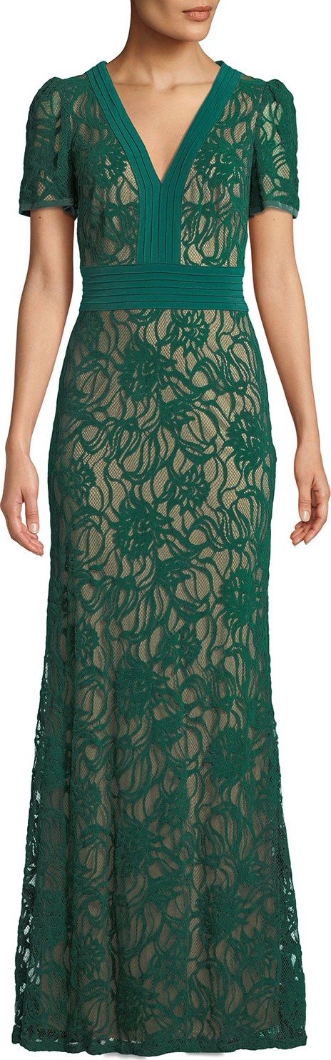 Tadashi Shoji Short-Sleeve Burnout Velvet Gown