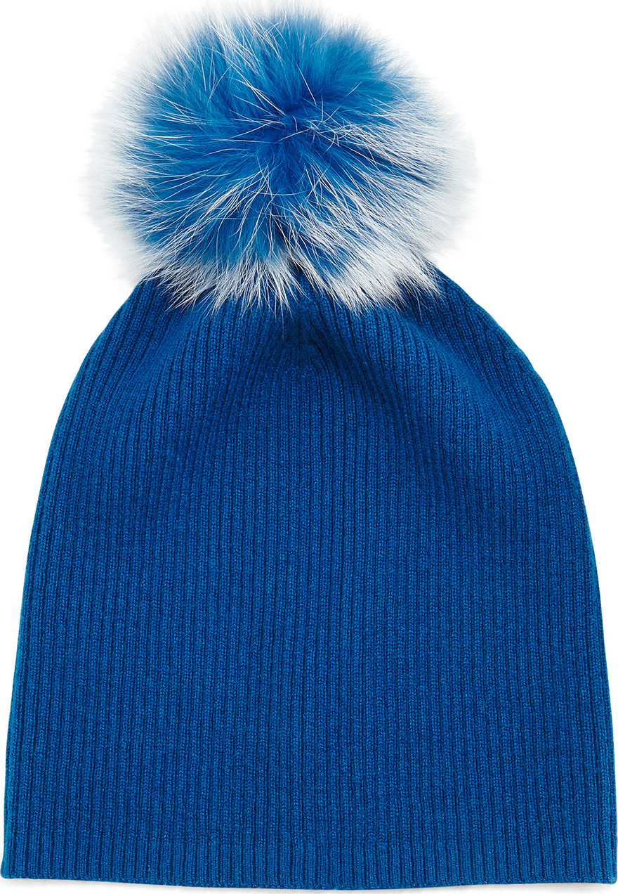 Neiman Marcus Cashmere Slouchy Hat w/Fur Pom Pom