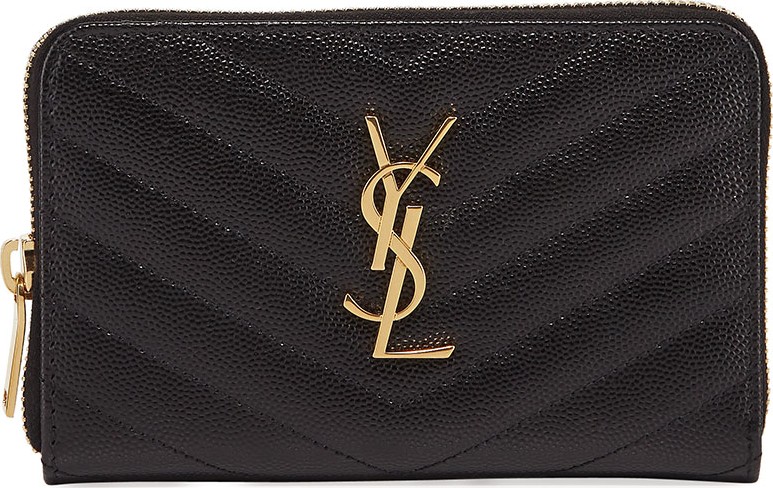 Saint Laurent Quilted Zip-Around Wallet with Golden Hardware