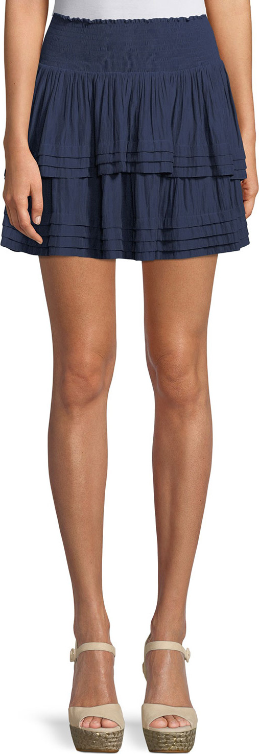 Ramy Brook Lilo Smocked-Waist Tiered Mini Skirt