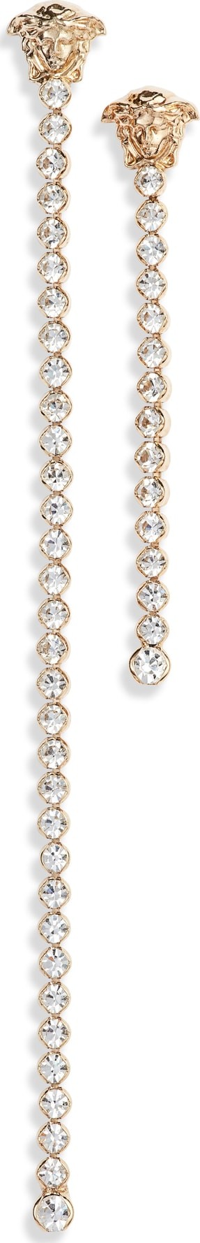 Versace Medusa Asymmetrical Crystal Linear Drop Earrings