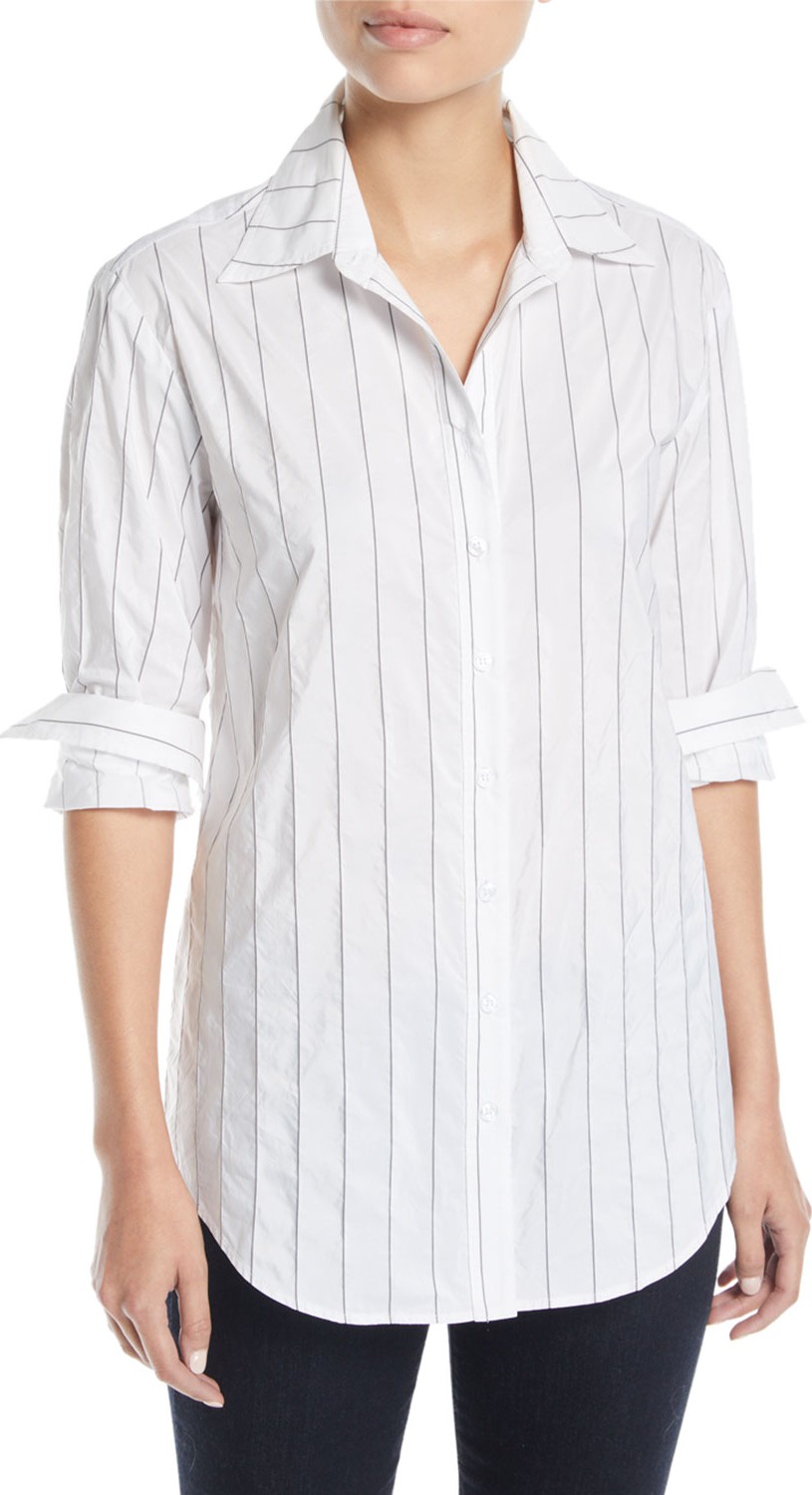 Finley Monica Tech Pinstriped Boyfriend Shirt