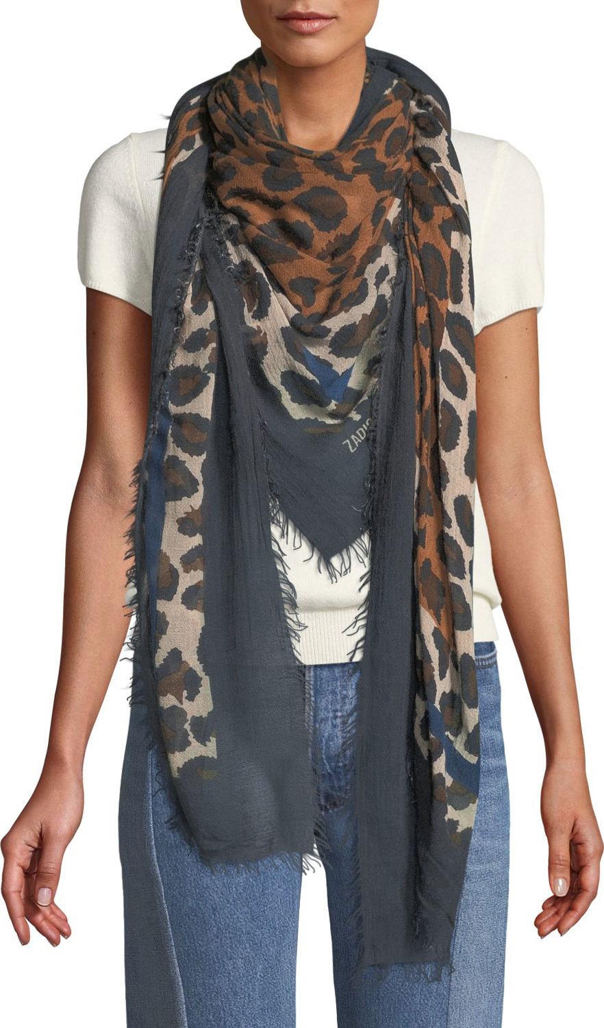 Zadig & Voltaire Delta Framed Leopard Square Scarf