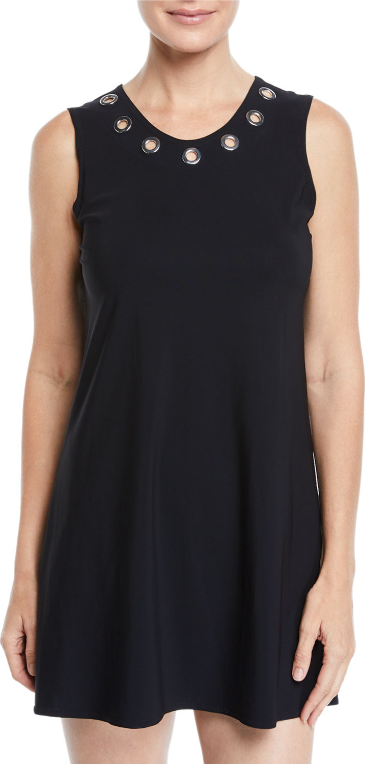 Karla Colletto Viviana Scoop-Neck Coverup Dress with Grommet Trim