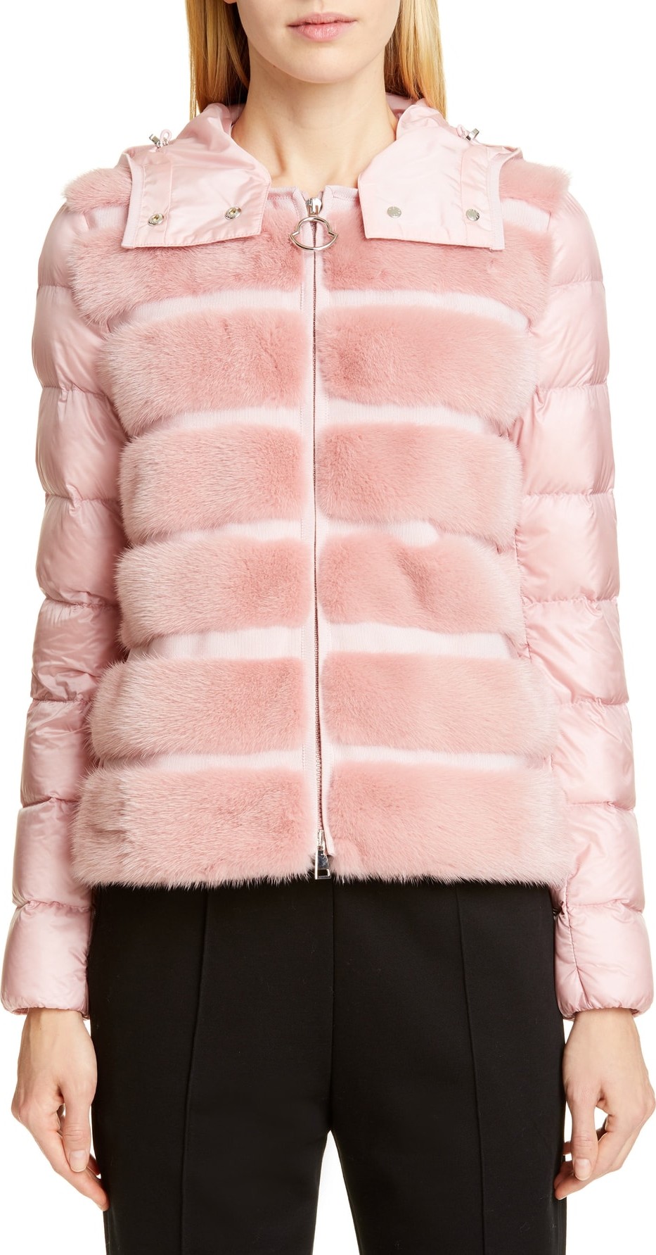 Moncler Riga Quilted Down Jacket with Genuine Mink Fur Trim