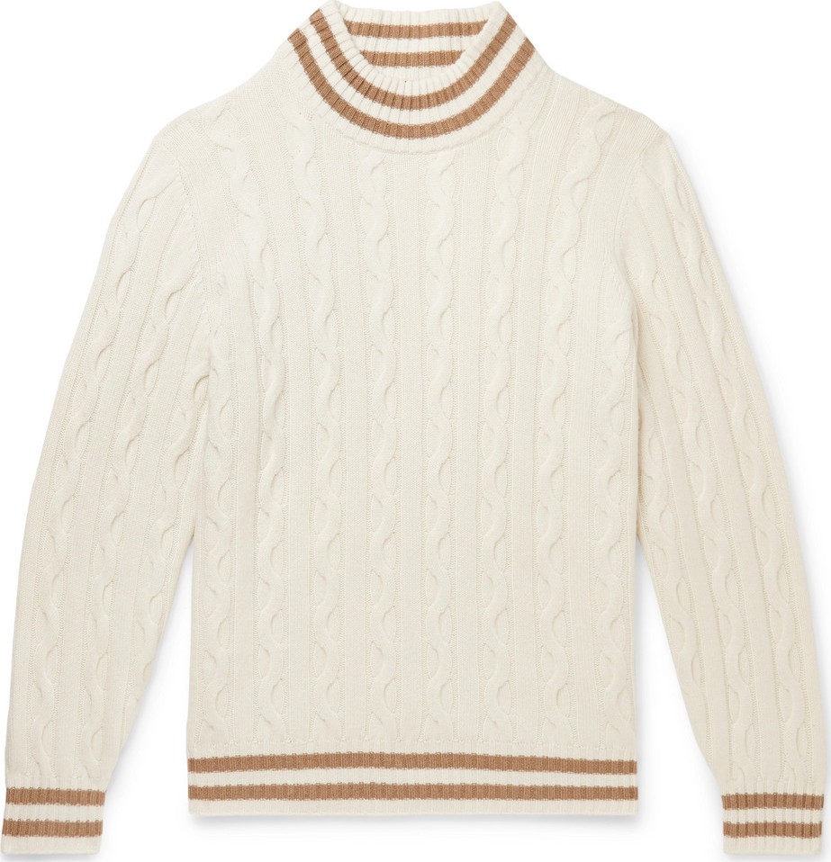 Brunello Cucinelli Striped Cable-Knit Cashmere Sweater
