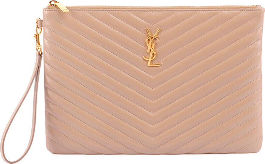 Saint Laurent Monogram YSL Quilted Leather Tablet Pouch Bag