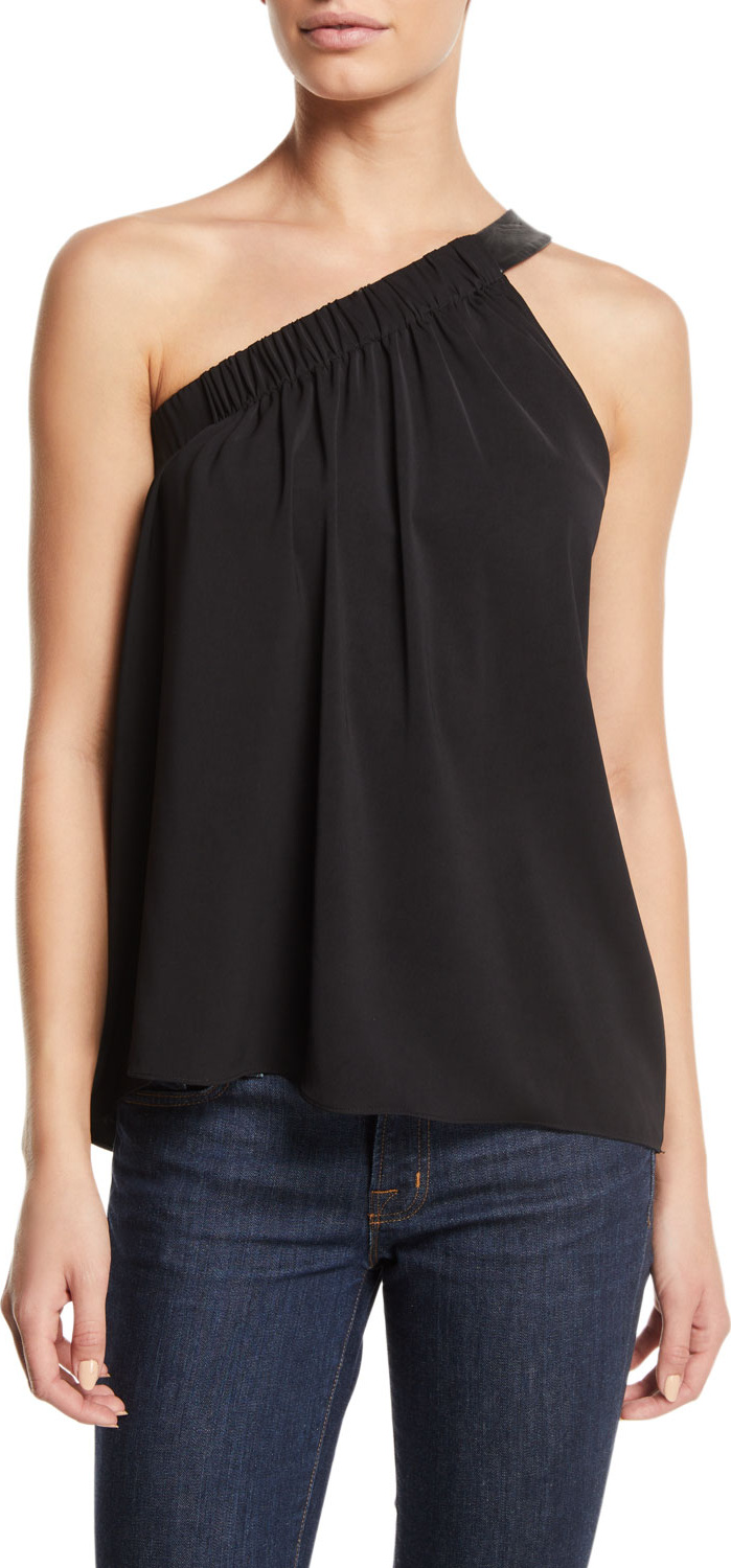 Ramy Brook Arielle Gathered One-Shoulder Top with Leather Strap