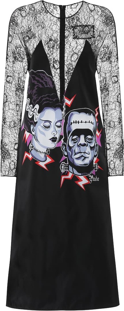 Prada Printed lace midi dress