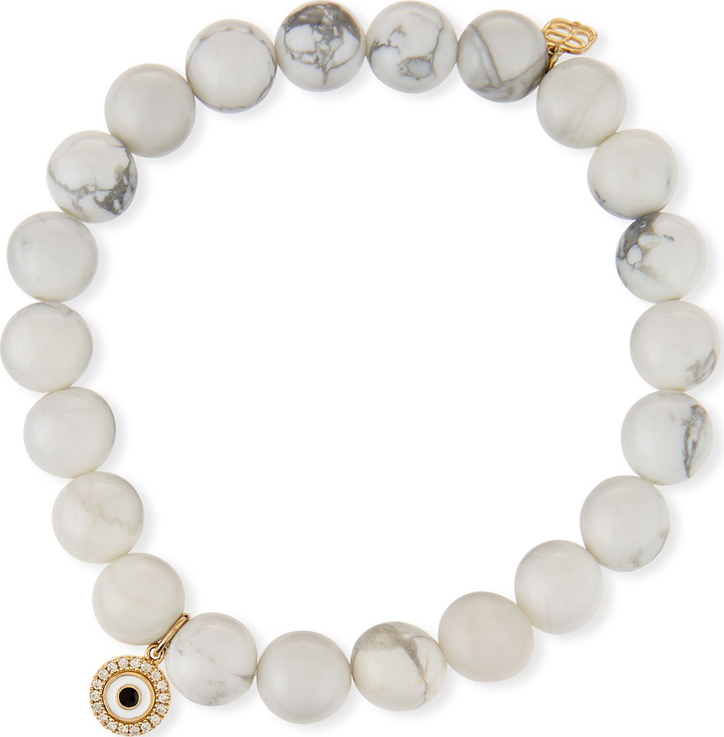 Sydney Evan 14k Howlite Beaded Stretch Bracelet w/ Evil Eye