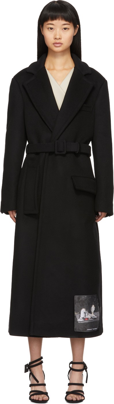 Off White Black Two Layer Belt Coat