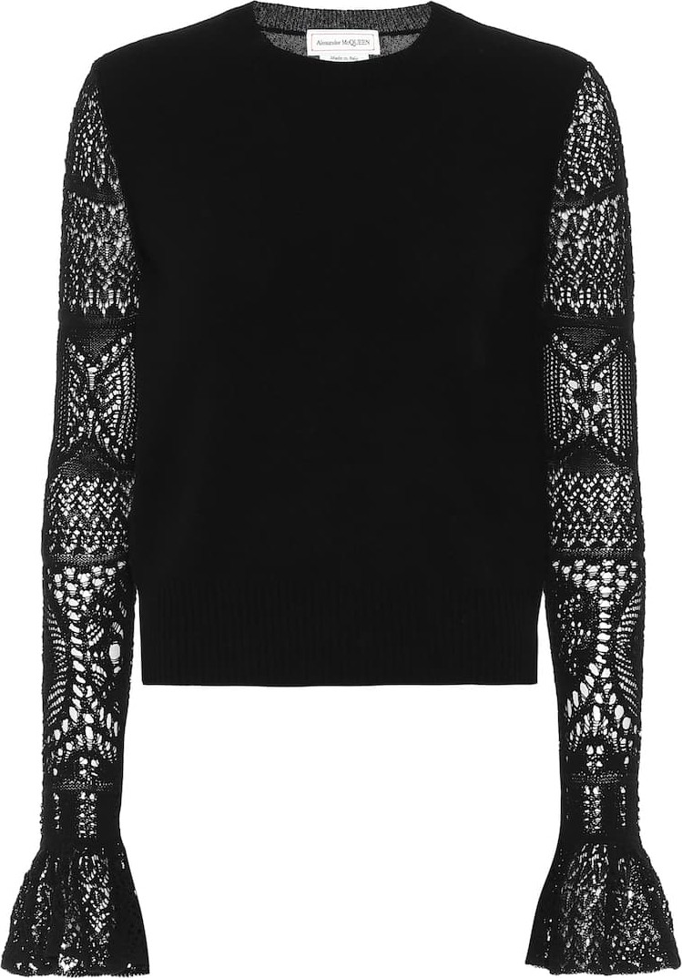Alexander McQueen Lace-trimmed wool sweater