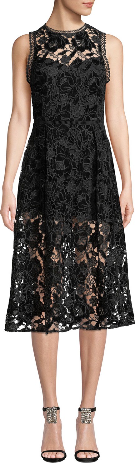 Shoshanna Glengarry Velvet Floral Lace Sleeveless Dress