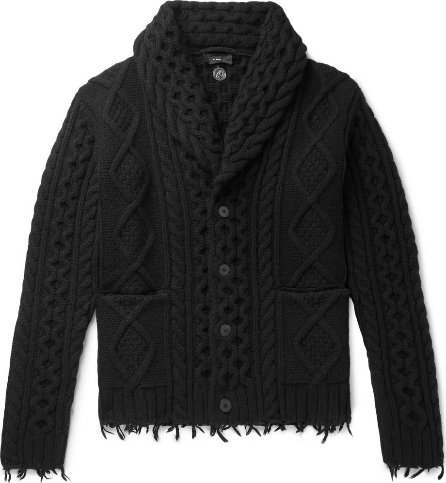 Alanui Fringed Shawl-Collar Cable-Knit Wool and Cashmere-Blend Cardigan