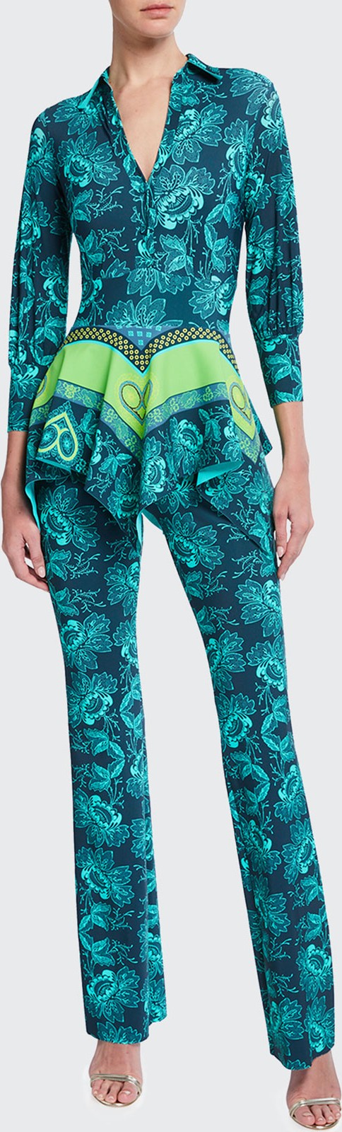 La Petite Robe di Chiara Boni Printed Blouse-Bodice Peplum Jumpsuit