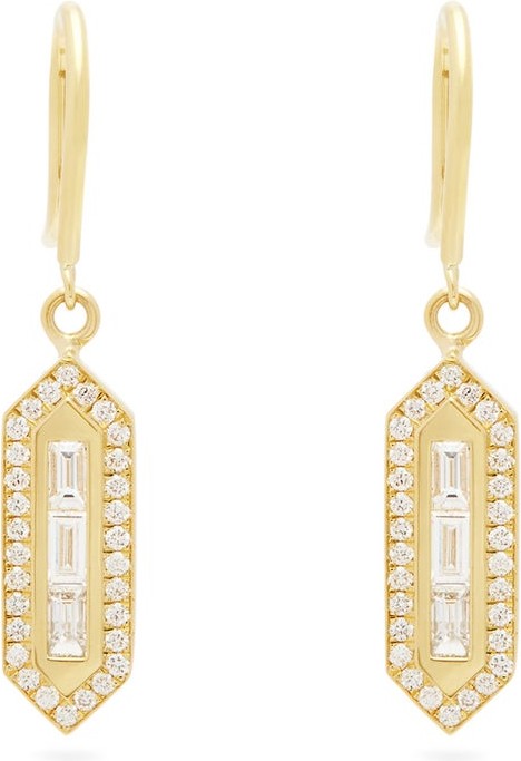 Azlee Triple Baguette diamond and gold drop earrings