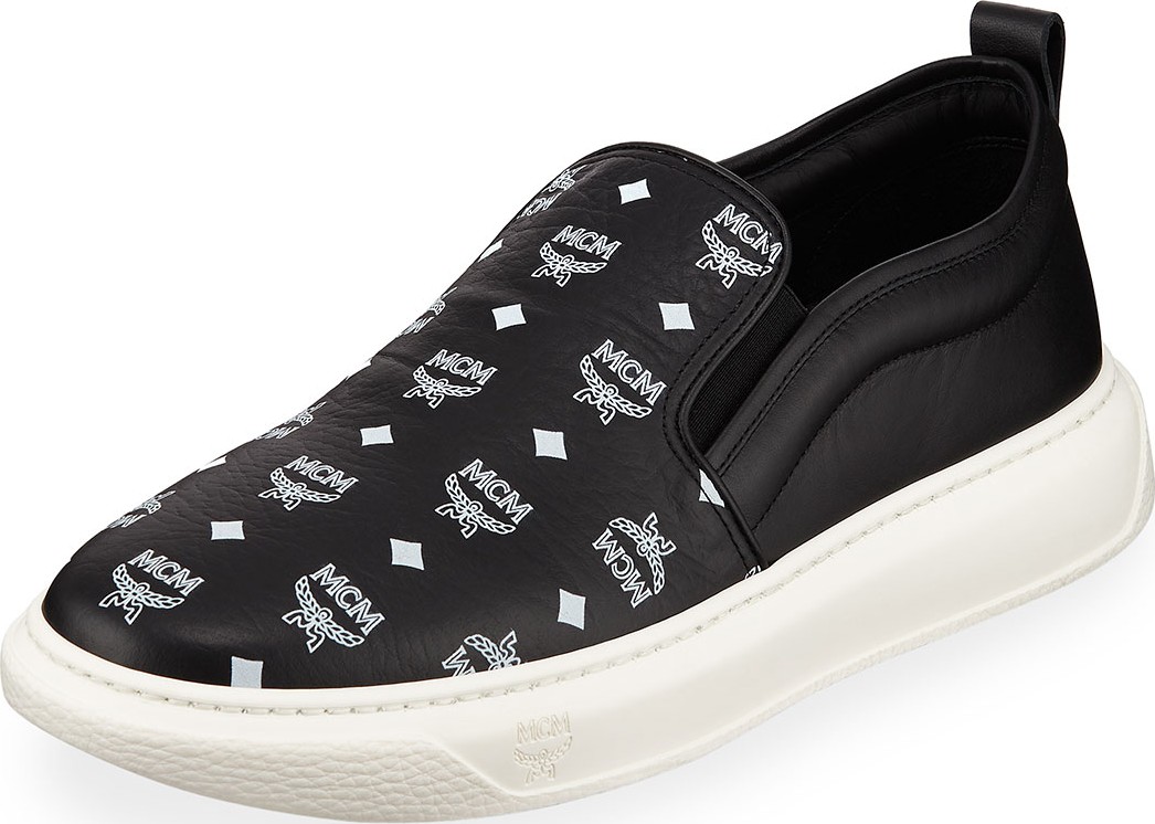 MCM Men's Visetos Canvas/Leather  Slip-On Sneakers