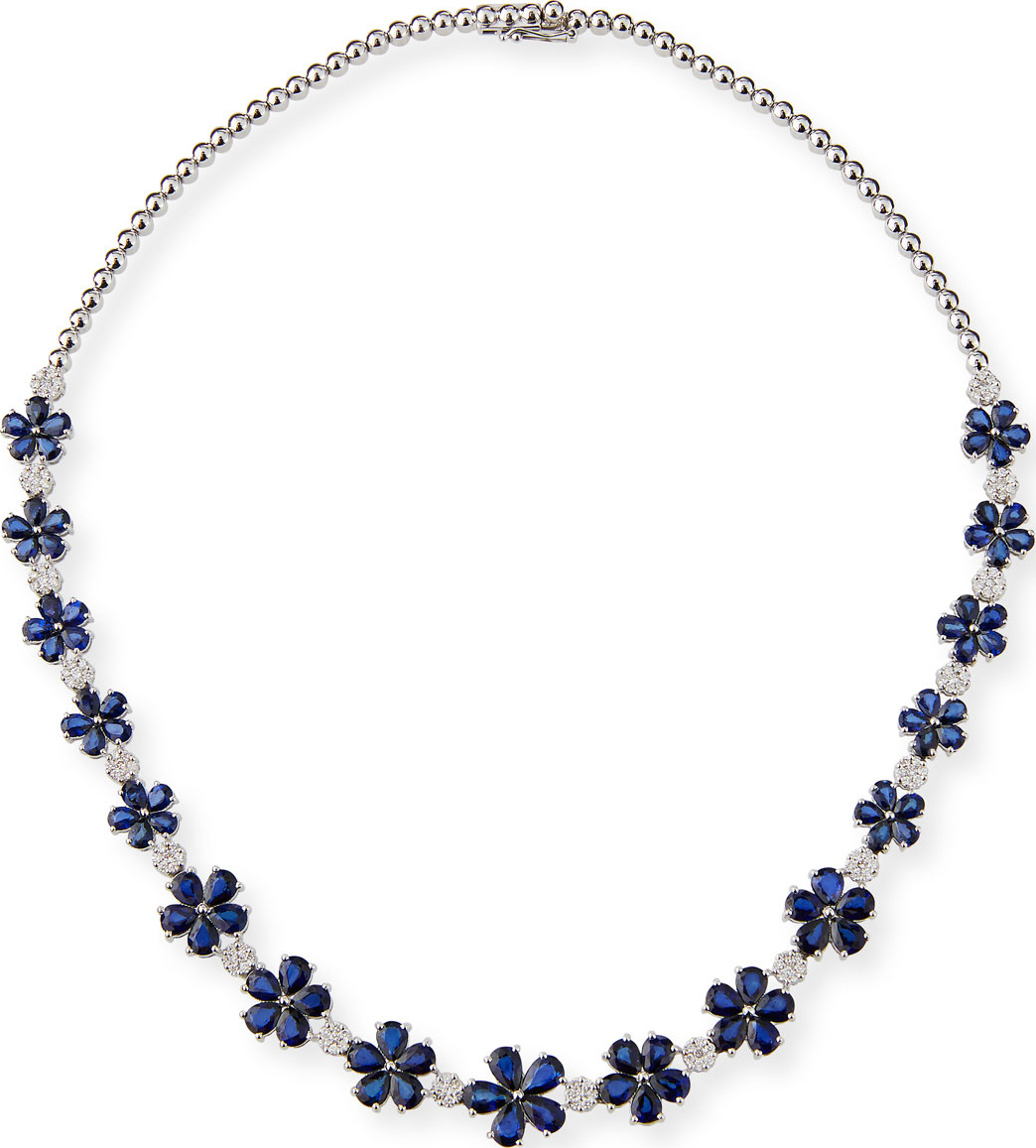 ZYDO 18k White Gold Sapphire Flower Necklace