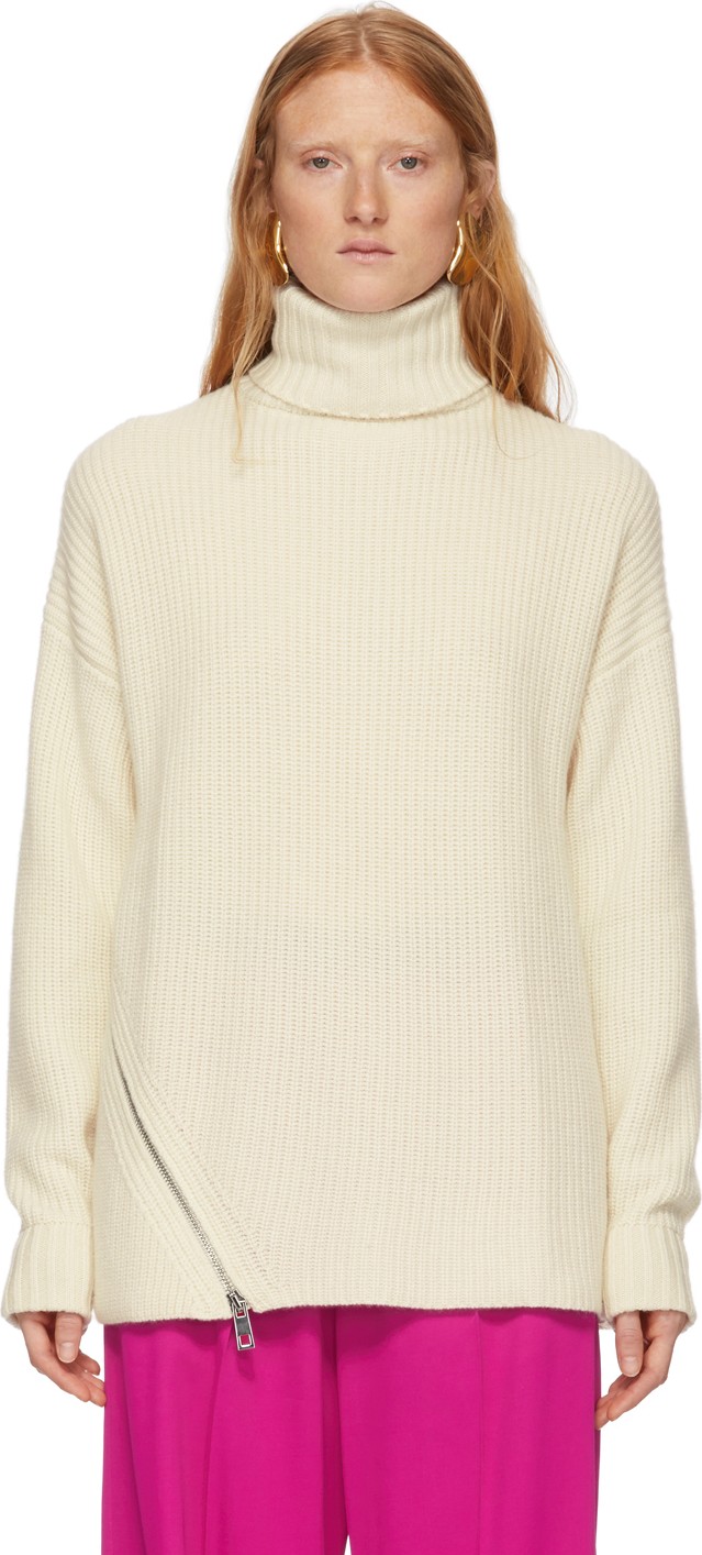 Tibi Off-White Cashmere Ribbed Turtleneck