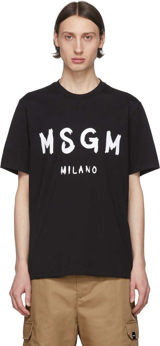 MSGM Black Brushed Logo T-Shirt