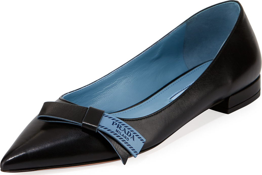 Prada Flat Leather Bow Skimmer