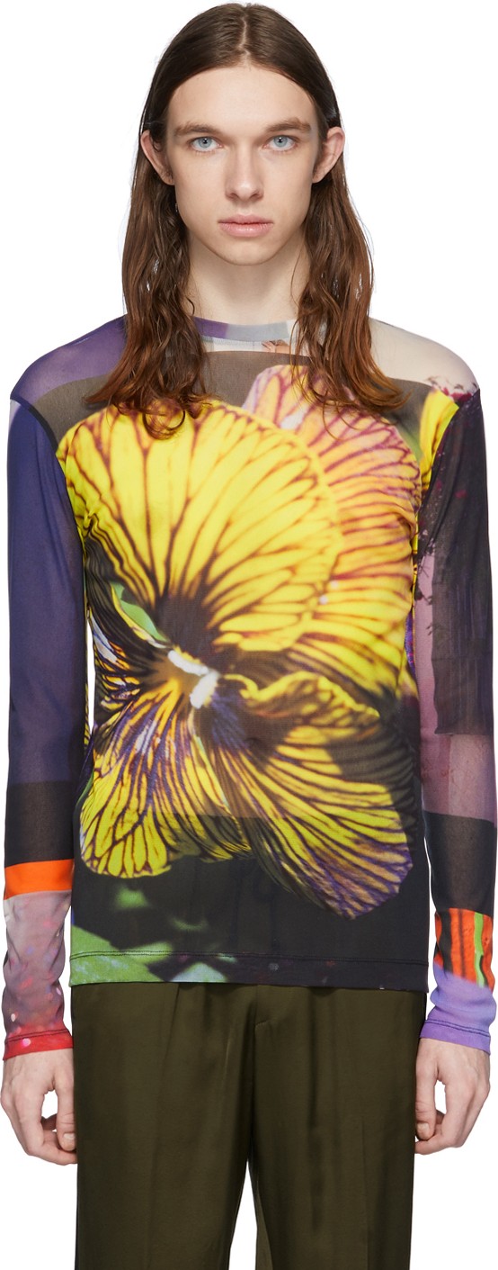 Dries Van Noten Purple & Yellow Mesh T-Shirt