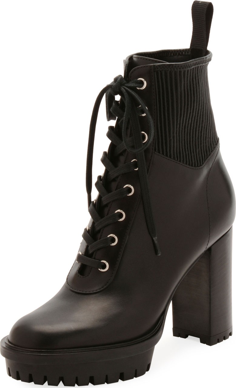 Gianvito Rossi Leather Stretch Platform Combat Booties